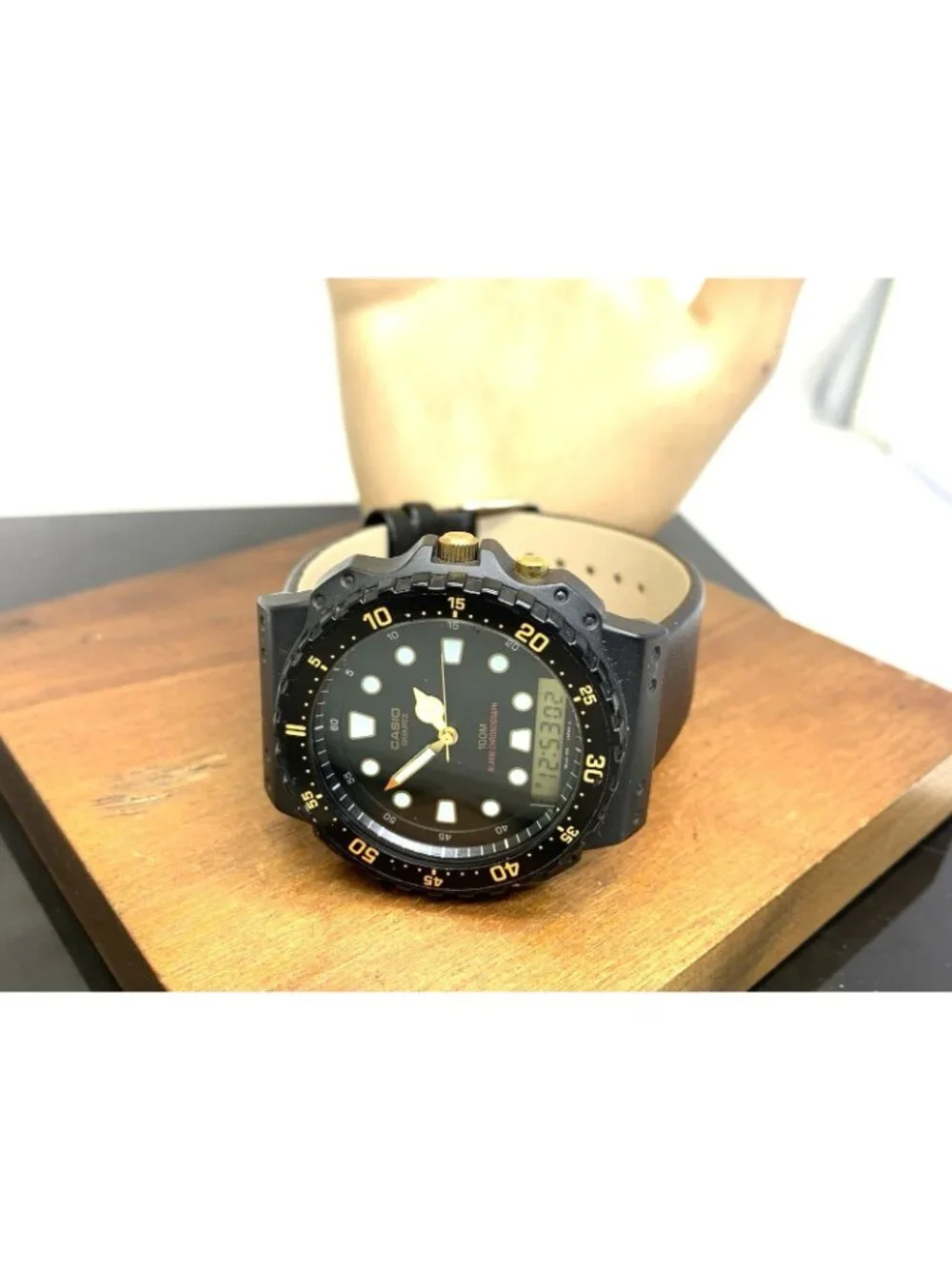 Casio Men's Watch AQ100W Analog Digital Quartz Black Leather Strap 41mm 358